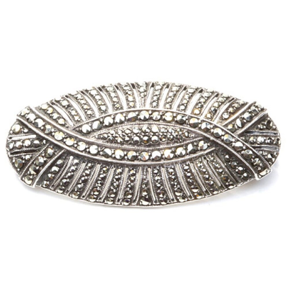 Vintage Art Deco Coin Silver (900) and Marcasite Brooch Pin Gorgeous Work